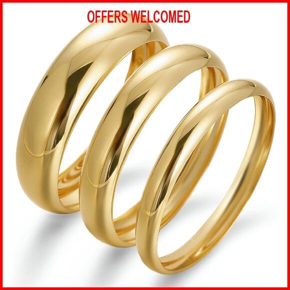 Jewelry - Chunky Gold Plated Bangle Bracelet Set Stackable Minimalist Fashion